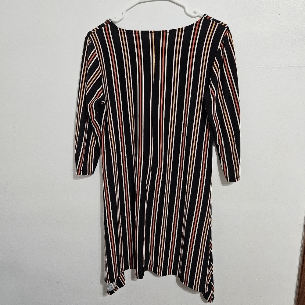 Autumn asymmetrical hem striped dress. Mid length sleeves. Size M - Picture 2 of 3